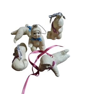 Lot of 5 Vintage Ceramic Snow Baby Christmas Ornaments Glitter Textured Holiday